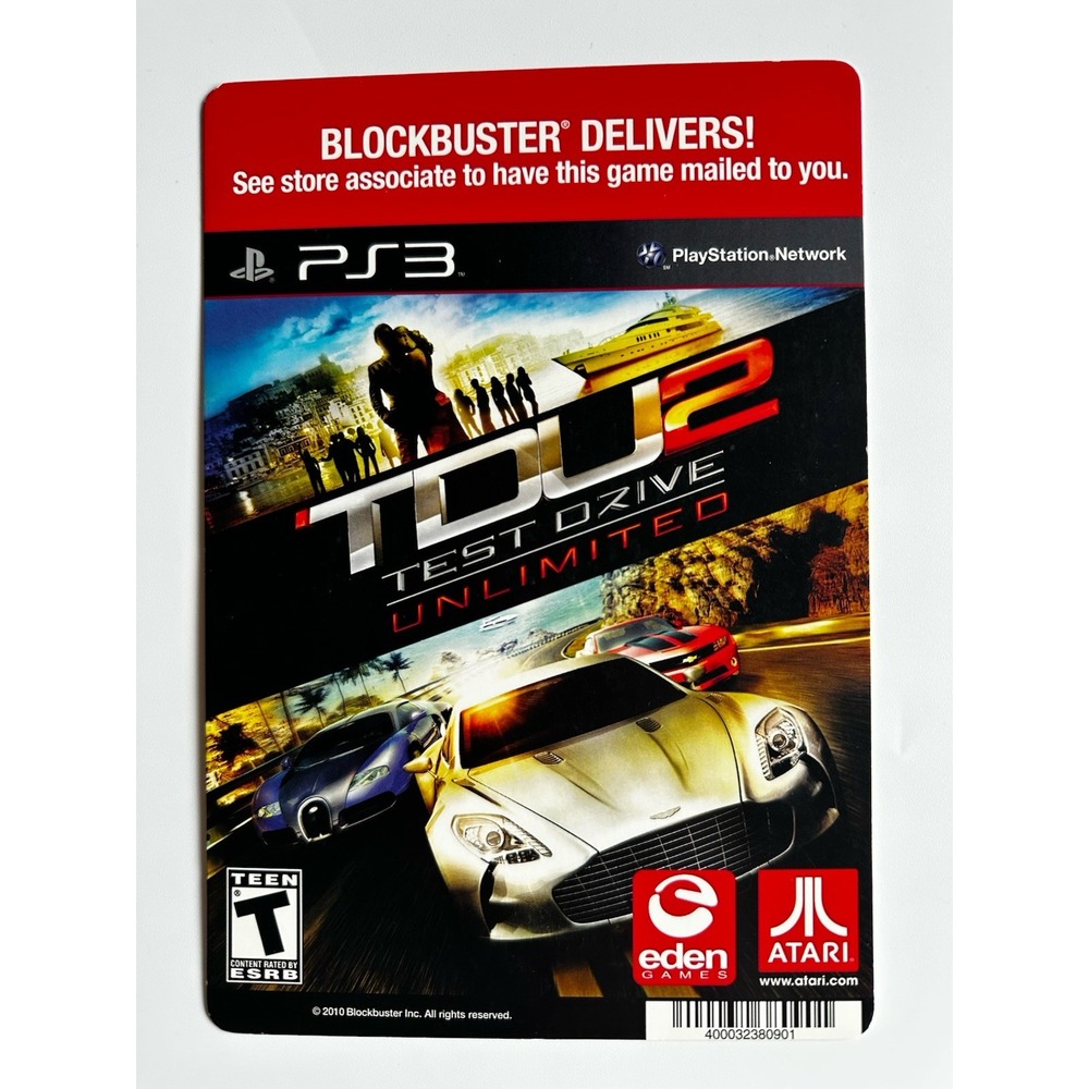 PS3 TEST DRIVE UNLIMITED TDU 2 BLOCKBUSTER VIDEO BACKER CARD 5"X8" -NO GAME